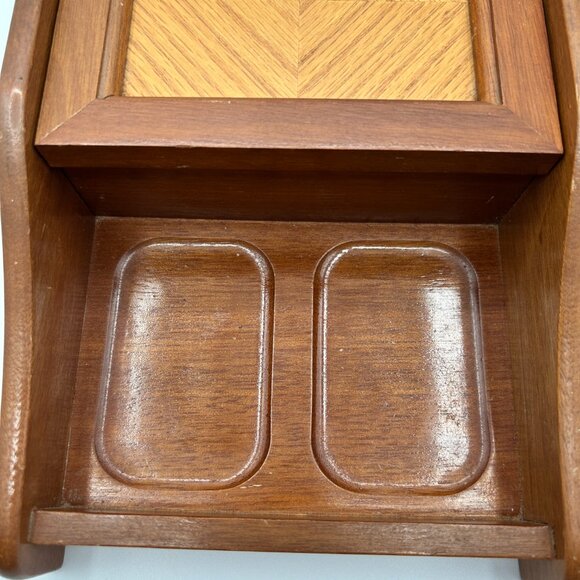 Vintage MCM Gentleman's Dresser Valet Wood Vanity Box Jewelry Storage Tray Caddy - Picture 2 of 15